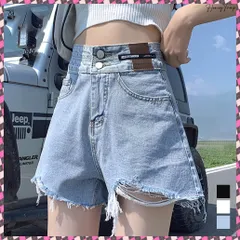 ダメージ加工デニムショートパンツ 韓国風 ホットパンツ レディース ハイウエスト ショーパン ヴィンテージ風 デニム短パン カットオフ ボトムス ミニ丈ズボン 夏 着やせジーンズ美脚 裾フリンジ デニム お洒落ストリート服