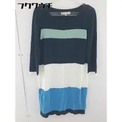 ◇ ◎ KUMIKYOKU 組曲 薄手 コットン ニット 七分袖 ミニ ワンピース サイズ2 ネイビー マルチ レディース  【中古】 【1106140007035】