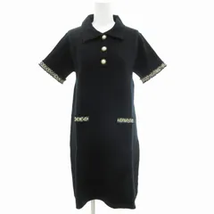 ザラ ZARA ポロニットワンピース 半袖 ひざ丈 ツイード切替 M 黒 ブラック /GV