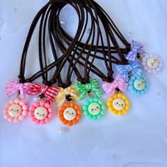 トリミングチョーカー 《038》 10本 ぷっくりフラワー 花 ニコちゃん チェックリボン カラフル