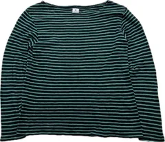 R.NEWBOLD ☆ アールニューボールド グリーン ネイビー ボーダー ボートネック 長袖 ニット Tシャツ カットソー L メンズ 通年 古着■S3720