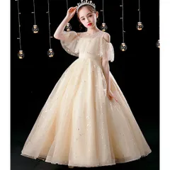 ☆ シャンパン ☆ 150cm ☆ ドレス ジュニア ピアノ発表会 ジュニア ドレス ピアノ発表会 キッズ ピアノ 発表会 舞台 演奏会 結婚式 女の子 コンクール 小学生 ロングドレス ワンピース レース キッズドレス フォーマル パーティードレス