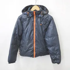 クイックシルバー QUIKSILVER ジャケット ダウンジャケット ジャンバー リバーシブル 2WAY チェック 無地 ジップアップ フード 刺繍 ドローコード 黒 グレー 紺 ネイビー Mのサムネイル