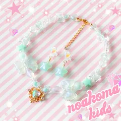 little princess＊magical princess - mint キッズイヤリング + キッズネックレス セット ＊ キッズアクセサリー 女の子 子供 プレゼント 魔法 リボン ミント noakoma kids