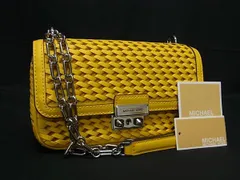 ■新品■未使用■ MICHAEL KORS マイケルコース TRIBECA ウーヴン レザー ショルダーバッグ 肩掛け レディース イエロー系 BI8730