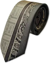 bubu o_hana(ブブ オーハナ) ネクタイ 大 剣幅 6cm ナロー 細め スマート スリム 幾何学 模様 ペイズリー 柄 細い 男性 用 メンズ オールシーズン 春 夏 秋 冬 オフィス ビジネス アクセサリー セミ(ゴールド)