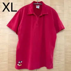 USA輸入古着　ミッキーマウス　MICKEY MOUSE　ディズニーDisney　イラスト刺繍　半袖ポロシャツ　赤XL