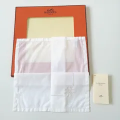 美品　エルメス　HERMES　ハンカチ　刺繍　ホワイト　【111】