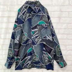 【１点物】レトロ 長袖 アート 総柄 デザインシャツ モード ポリシャツ 幾何学