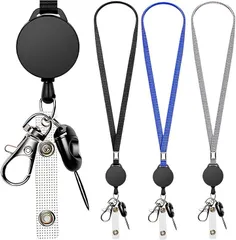 fogman ネックストラップ 首掛けストラップ リール付き 伸縮 キーホルダー 社員証 3色セット(3色セット（グレー、ブルー、ブラック）)