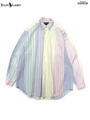 古着 Ralph Lauren ラルフローレン アメリカ製 ストライプ柄 コットン100％ 長袖 シャツ パステル カラフル (ttu2501037)