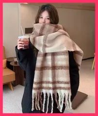 【おしゃれ】 フリンジマフラー大判ストールリバーシブル 防寒防風 ショール/秋冬ひざ掛け羽織り/チェック柄ふわふわ レディース 韓国風 厚手マフラー ボリ おすすめ おしゃれ　人気 上品 89WEICH-005