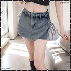 送料無料 サイドリボンデニムショートパンツスカート レディース ハイウエスデニムキュロット 美脚脚長ミニスカ風ショーパン おしゃれラップ風デニム短パン 着やせ韓国風スカパン デニムミニスカート セクシーミニパンツ ホットパンツ細見え