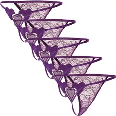 Tバックショーツ 5枚セット ハートモチーフ レース レディース 花柄 セクシー ストリング ランジェリー 透ける エロい 勝負下着 ショーツ 黒 白 赤 紫 青 rt-045