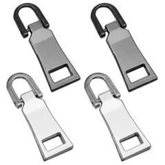 黒+銀大きめ5# ファスナー 交換用 引き手 4個セット 金属製 チャック ジッパー 持ち手 交換 ファスナー修理用 リュック/財布/衣類/ブーツなど DIY 手芸 手作り 裁縫 (黒+銀大きめ5#)