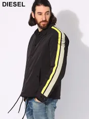DIESEL (ディーゼル) ナイロン サイドストライプ 袖ロゴ フルボタン コーチジャケット DSA148630WIAA メンズ (ブラック)