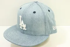 【中古】 NEW ERA メンズキャップ -- 59FIFTY DAMAGED Los Angeles Dodgers NEW ERA -- 水色 アクアブルー ロゴ デニム