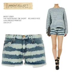 CURRENT ELLIOTカレントエリオット THE BOYFRIEND TM SHORT RELAXED RISE #6007-0069ダメージ加工　ストライプ柄美脚ショートパンツ ダメージ/ボーイフレンドデニム ブランド