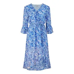 【送料無料】 ユミキム レディース ワンピース トップス Yumi Blue Floral three quarterSleeve Frill Wrap Dress Blue