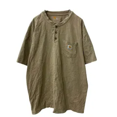 Carhartt 半袖 ヘンリーネックTシャツ XL ベージュ カーハート ポケットT ロゴ 古着卸 アメリカ仕入 a707-5072