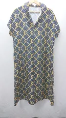 ◇ ⊂ PATTERNTORSO 総柄 半袖 ロング ワンピース サイズF ネイビー イエロー レディース E  【1503310011937】