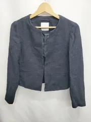 ◇ ⊇ TONAL トーナル ツイード 長袖 ノーカラー ジャケット サイズ36 ネイビー レディース E  【1507010016636】のサムネイル