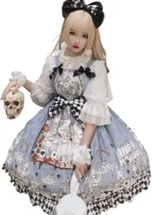 Lady Lazy レディレイジー ロリータ ジャンパースカート アリス コスプレ ノースリーブ ドレス ひざ丈(水色,  L)