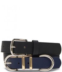[무료 배송] 딜러 여성 벨트 액세서리 Mirrored Two Tone Keeper & Topstitched Textured Belt Set Navy/Black