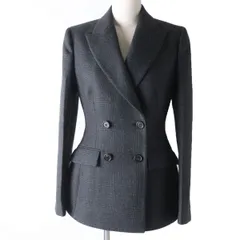 極美品☆正規品 PRADA プラダ 19年 グレンチェック柄 ダブルブレスト ヴァージンウール ジャケット グレー系 38 イタリア製 美シルエット◎のサムネイル