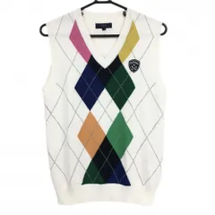キャロウェイ ニットベスト 白×マルチカラー ダイヤ柄 Vネック ウール混 メンズ M ゴルフウェア Callaway