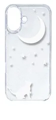 【新品未使用】iPhone16 アイフォン16 クリア ハードケース (ネコと月(ホワイト)) ネコ 月 星 夜空 cl-ip16-79