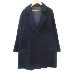 アルチザン ARTISAN チェスターコート ロング丈 オープンカラー ダブルボタン アルパカ ウール混 総柄 F 紺 黒 ネイビー ブラック /FF3のサムネイル