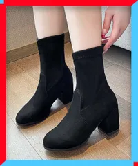 新品 スエード調 ショートブーツ レディース 太ヒール 秋冬 ブラック オフィスカジュアル 疲れにくい 韓国ブーツ 【送料無料】