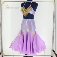 【ベリーダンス用 オリエンタル衣装】パープル系 ゴールドコイン ビーズ ラメ 紫 レース フリル 光沢 艶 かわいい 華やか ベリーダンス衣装 ダンスコスチューム セットアップ ゴールド装飾 輝く 派手 おしゃれ 女性用