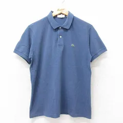 L/古着 ラコステ LACOSTE 半袖 ブランド ポロ シャツ メンズ ワンポイントロゴ 鹿の子 コットン 薄紺 ネイビー 25jul14 中古 トップス