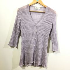 【12/6出品停止】【美品】pierre cardin ピエールカルダン ラメリブカーディガン パープル Lサイズ レディース
