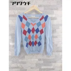 ◇ KUMIKYOKU 組曲 ウール ニット Vネック アーガイル柄 長袖 セーター サイズ2 ライトブルー マルチ レディース 【中古】 【1103230006985】