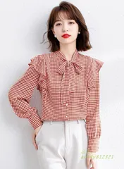 ブラウス レディース トップス 長袖 ボウタイブラウス 千鳥柄 黒 大きいサイズ 秋 ボウタイリボン スーツ 3L オフィス 春 シャツブラウス 通勤服 ant4y812321