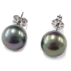 新品 黒蝶貝パールイヤリングorピアス ピーコックグリーンカラー