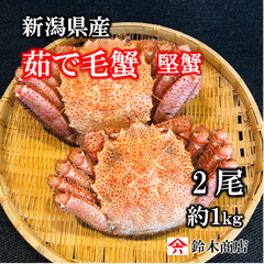 茹でたて！堅がにのみ、新潟県産毛がに、急速冷凍　2尾約 １ｋg　500円offクーポン配布中
