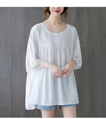 チュニック 大人可愛い 夏 五分袖 チュニック ブラウス 綿麻風 カットソー プルオーバー チュニック 大きいサイズ ゆったり 体型カバー Aライン フレア チュニックワンピース 無地 トップス 大人可愛い  feilu02