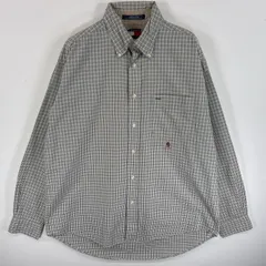 古着 90's/90年代 トミーヒルフィガー TOMMY HILFIGER 長袖シャツ ボタンダウンシャツ ワンポイント ロゴ 刺繍 フラッグタグ M  ホワイト系 チェック メンズ