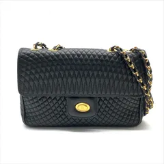 美品 BALLY バリー キルティング チェーン ショルダー ハンド バッグ ブラック レザー ダブルフラップ ゴールド金具 レディース k5981