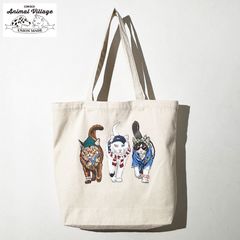 CORISCO コリスコ Animal village 猫 犬 プリント キャンバス トートバッグ 手提げ バッグ エコバッグ アニマルプリント 動物プリント レディース 生成り キャンバス地 白 ホワイト キナリ アイボリー 111922 IVORY ネコ