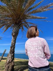 ロンT ロングスリーブ　beach ビーチ　ユニセックス　ピンク×ホワイト