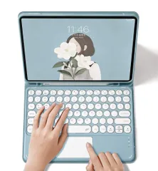 ブルー_iPadAir4/iPadAir5 iPad Air 第5世代 iPadAir4 キーボード ケース 丸いキー タッチパット搭載 丸型キートップ 可愛い 2022新型 iPad Air5 10.9 インチ 分離式 カラーキーボード カバー iPadAi