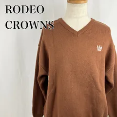 RODEOCROWNS　ロデオクラウンズ　F　ブラウン　茶色　ビッグプリント　ビッグロゴ　Vネック　ビッグシルエット　カジュアル　バックプリント　セーター　長袖ニット 3481