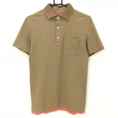 【美品】23区ゴルフ 半袖ポロシャツ ブラウン×ピンク 胸ポケット 裾色褪せ少 メンズ M ゴルフウェア 23区