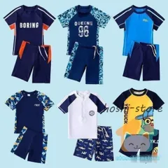 キッズ 水着 子供用 男の子 ラッシュガード 男児 上下セット 半袖 スイミング 水泳用品 子供服 スイムウェア スイムウエア プリント セットアップ 日焼け防止