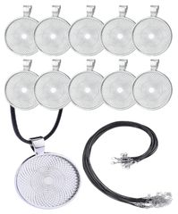 アクセサリパーツ レジン 革紐付き ペンダント 10個セット ハンドメイド ミール皿 25ｍｍ S.fields.inc (シルバー)